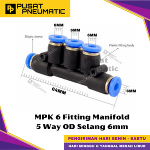 [EZM.9500275] MPK 6 One Touch Union Manifold 5 Way Fitting Slip Lock Socket Push In Connector Nipple Nepel Fitting Manifold Cabng 5 Pneumatic Type PK Selang 6mm