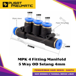 [EZM.9500276] MPK 4 One Touch Union Manifold 5 Way Fitting Slip Lock Socket Push In Connector Nipple Nepel Fitting Manifold Cabng 5 Pneumatic Type PK Selang 4mm