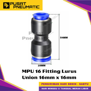 [EZM.9500277] MPU 16 One Touch Union Straight Fitting Slip Lock Socket Push In Connector Nipple Nepel Fitting Lurus Pneumatic Type PUC Selang 16mm x 16mm