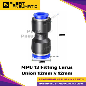 [EZM.9500279] MPU 12 One Touch Union Straight Fitting Slip Lock Socket Push In Connector Nipple Nepel Fitting Lurus Pneumatic Type PUC Selang 12mm x 12mm
