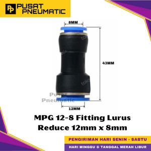 [EZM.9500280] MPG 8-12 One Touch Reducer Straight Fitting Slip Lock Socket Push In Connector Nipple Nepel Fitting Lurus Reduce Type PG Selang 8mm x 12mm
