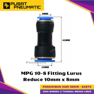 [EZM.9500281] MPG 8-10 One Touch Reducer Straight Fitting Slip Lock Socket Push In Connector Nipple Nepel Fitting Lurus Reduce Type PG Selang 8mm x 10mm