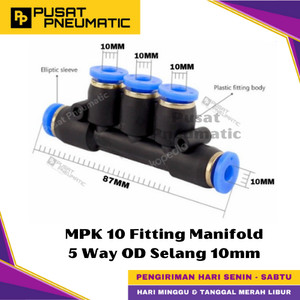 [EZM.9500282] MPK 10 One Touch Union Manifold 5 Way Fitting Slip Lock Socket Push In Connector Nipple Nepel Fitting Manifold Cabng 5 Pneumatic Type PK Selang 10mm