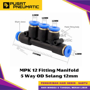 [EZM.9500283] MPK 12 One Touch Union Manifold 5 Way Fitting Slip Lock Socket Push In Connector Nipple Nepel Fitting Manifold Cabng 5 Pneumatic Type PK Selang 12mm