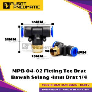 [EZM.9500323] MPB 4-02 One Touch Male Thread T Fitting Slip Lock Socket Push In Connector Nipple Nepel Fitting Tee Pneumatic Type PB Drat Bawah Selang 4mm Drat 1/4" Inch
