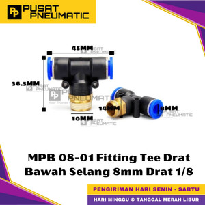 [EZM.9500330] MPB 8-01 One Touch Male Thread T Fitting Slip Lock Socket Push In Connector Nipple Nepel Fitting Tee Pneumatic Type PB Drat Bawah Selang 8mm Drat 1/8" Inch