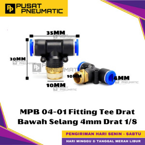 [EZM.9500335] MPB 4-01 One Touch Male Thread T Fitting Slip Lock Socket Push In Connector Nipple Nepel Fitting Tee Pneumatic Type PB Drat Bawah Selang 4mm Drat 1/8" Inch