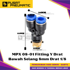 [EZM.9500338] MPX 8-01 One Touch Male Thread Y Fitting Slip Lock Socket Push In Connector Nipple Nepel Fitting Y Pneumatic Type PX Drat Bawah Selang 8mm Drat 1/8" Inch