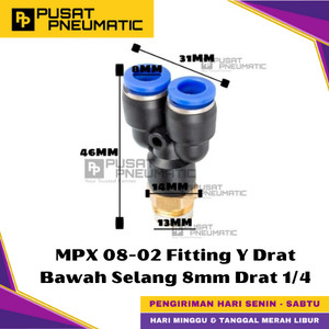 [EZM.9500340] MPX 8-02 One Touch Male Thread Y Fitting Slip Lock Socket Push In Connector Nipple Nepel Fitting Y Pneumatic Type PX Drat Bawah Selang 8mm Drat 1/4" Inch