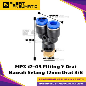[EZM.9500346] MPX 12-03 One Touch Male Thread Y Fitting Slip Lock Socket Push In Connector Nipple Nepel Fitting Y Pneumatic Type PX Drat Bawah Selang 12mm Drat 3/8" Inch