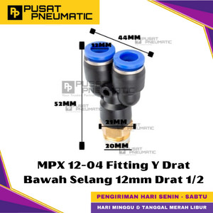[EZM.9500348] MPX 12-04 One Touch Male Thread Y Fitting Slip Lock Socket Push In Connector Nipple Nepel Fitting Y Pneumatic Type PX Drat Bawah Selang 12mm Drat 1/2" Inch
