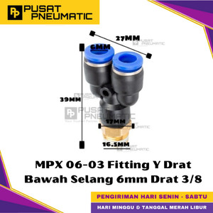 [EZM.9500352] MPX 6-03 One Touch Male Thread Y Fitting Slip Lock Socket Push In Connector Nipple Nepel Fitting Y Pneumatic Type PX Drat Bawah Selang 6mm Drat 3/8" Inch