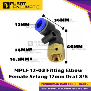 [EZM.9500357] MPLF 12-03 One Touch Female Thread Elbow Fitting Slip Lock Socket Push In Connector Nipple Nepel Fitting Elbow Pneumatic Type PLF Drat Dalam Selang 12mm Drat 3/8" Inch