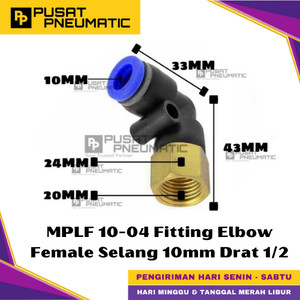 [EZM.9500362] MPLF 10-04 One Touch Female Thread Elbow Fitting Slip Lock Socket Push In Connector Nipple Nepel Fitting Elbow Pneumatic Type PLF Drat Dalam Selang 10mm Drat 1/2" Inch