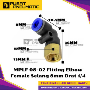 [EZM.9500366] MPLF 8-02 One Touch Female Thread Elbow Fitting Slip Lock Socket Push In Connector Nipple Nepel Fitting Elbow Pneumatic Type PLF Drat Dalam Selang 8mm Drat 1/4" Inch