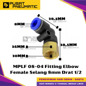 [EZM.9500371] MPLF 8-04 One Touch Female Thread Elbow Fitting Slip Lock Socket Push In Connector Nipple Nepel Fitting Elbow Pneumatic Type PLF Drat Dalam Selang 8mm Drat 1/2" Inch