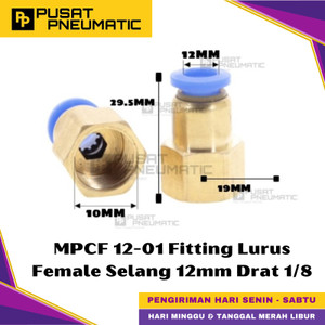 [EZM.9500372] MPCF 12-01 One Touch Female Thread Straight Fitting Slip Lock Socket Push In Connector Nipple Nepel Fitting Lurus Pneumatic Type PCF Drat Dalam Selang 12mm Drat 1/8" Inch