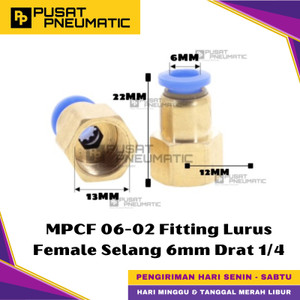 [EZM.9500377] MPCF 6-02 One Touch Female Thread Straight Fitting Slip Lock Socket Push In Connector Nipple Nepel Fitting Lurus Pneumatic Type PCF Drat Dalam Selang 6mm Drat 1/4" Inch