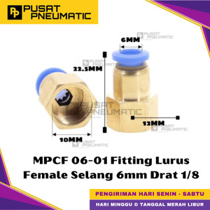 [EZM.9500387] MPCF 6-01 One Touch Female Thread Straight Fitting Slip Lock Socket Push In Connector Nipple Nepel Fitting Lurus Pneumatic Type PCF Drat Dalam Selang 6mm Drat 1/8" Inch