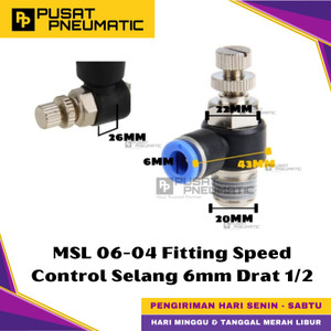 [EZM.9500390] MSL 6-04 One Touch Male Thread Speed Control Fitting Slip Lock Socket Push In Connector Nipple Nepel Fitting Flow Control Pneumatic Type SL Drat Luar Selang 6mm Drat 1/2" Inch