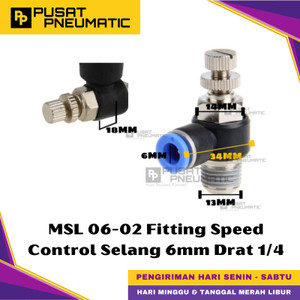 [EZM.9500393] MSL 6-02 One Touch Male Thread Speed Control Fitting Slip Lock Socket Push In Connector Nipple Nepel Fitting Flow Control Pneumatic Type SL Drat Luar Selang 6mm Drat 1/4" Inch