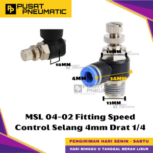 [EZM.9500395] MSL 4-02 One Touch Male Thread Speed Control Fitting Slip Lock Socket Push In Connector Nipple Nepel Fitting Flow Control Pneumatic Type SL Drat Luar Selang 4mm Drat 1/4" Inch