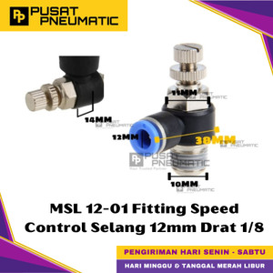 [EZM.9500399] MSL 12-01 One Touch Male Thread Speed Control Fitting Slip Lock Socket Push In Connector Nipple Nepel Fitting Flow Control Pneumatic Type SL Drat Luar Selang 12mm Drat 1/8" Inch