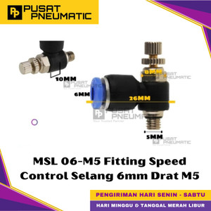 [EZM.9500401] MSL 6-M5 One Touch Male Thread Speed Control Fitting Slip Lock Socket Push In Connector Nipple Nepel Fitting Flow Control Pneumatic Type SL Drat Luar Selang 6mm Drat M5 (5mm)