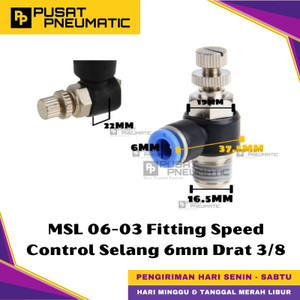 [EZM.9500406] MSL 6-03 One Touch Male Thread Speed Control Fitting Slip Lock Socket Push In Connector Nipple Nepel Fitting Flow Control Pneumatic Type SL Drat Luar Selang 6mm Drat 3/8" Inch
