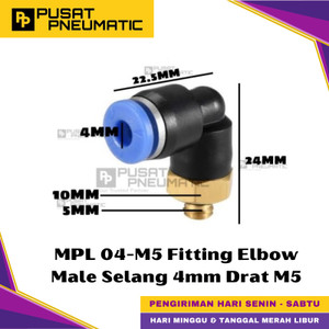 [EZM.9500410] MPL 4-M5 One Touch Male Thread Elbow Fitting Slip Lock Socket Push In Connector Nipple Nepel Fitting Elbow Pneumatic Type PL Drat Luar Selang 4mm Drat M5 (5mm)