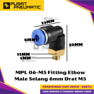 [EZM.9500418] MPL 6-M5 One Touch Male Thread Elbow Fitting Slip Lock Socket Push In Connector Nipple Nepel Fitting Elbow Pneumatic Type PL Drat Luar Selang 6mm Drat M5 (5mm)