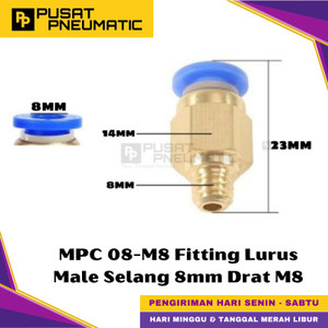 [EZM.9500437] MPC 8-M8 One Touch Male Thread Straight Fitting Slip Lock Socket Push In Connector Nipple Nepel Fitting Lurus Pneumatic Type PC Drat Luar Selang 8mm Drat M8 (8mm)