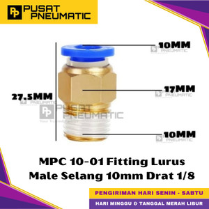 [EZM.9500440] MPC 10-01 One Touch Male Thread Straight Fitting Slip Lock Socket Push In Connector Nipple Nepel Fitting Lurus Pneumatic Type PC Drat Luar Selang 10mm Drat 1/8" Inch