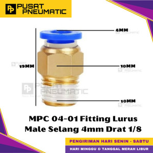 [EZM.9500450] MPC 4-01 One Touch Male Thread Straight Fitting Slip Lock Socket Push In Connector Nipple Nepel Fitting Lurus Pneumatic Type PC Drat Luar Selang 4mm Drat 1/8" Inch
