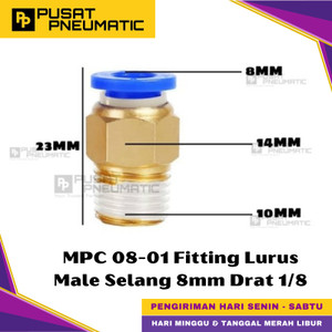 [EZM.9500454] MPC 8-01 One Touch Male Thread Straight Fitting Slip Lock Socket Push In Connector Nipple Nepel Fitting Lurus Pneumatic Type PC Drat Luar Selang 8mm Drat 1/8" Inch