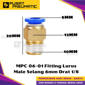 [EZM.9500456] MPC 6-01 One Touch Male Thread Straight Fitting Slip Lock Socket Push In Connector Nipple Nepel Fitting Lurus Pneumatic Type PC Drat Luar Selang 6mm Drat 1/8" Inch