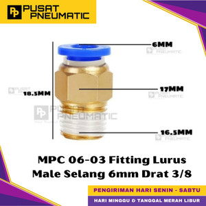 [EZM.9500460] MPC 6-03 One Touch Male Thread Straight Fitting Slip Lock Socket Push In Connector Nipple Nepel Fitting Lurus Pneumatic Type PC Drat Luar Selang 6mm Drat 3/8" Inch