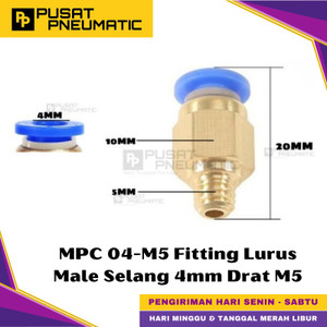 [EZM.9500461] MPC 4-M5 One Touch Male Thread Straight Fitting Slip Lock Socket Push In Connector Nipple Nepel Fitting Lurus Pneumatic Type PC Drat Luar Selang 4mm Drat M5 (5mm)