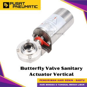 [EZM.9500623] 4" Pneumatic Butterfly Valve Sanitary Foodgrade Stainless Steel SS 316L Welded Connection Set Actuator Vertical Single Acting Size 4 Inch