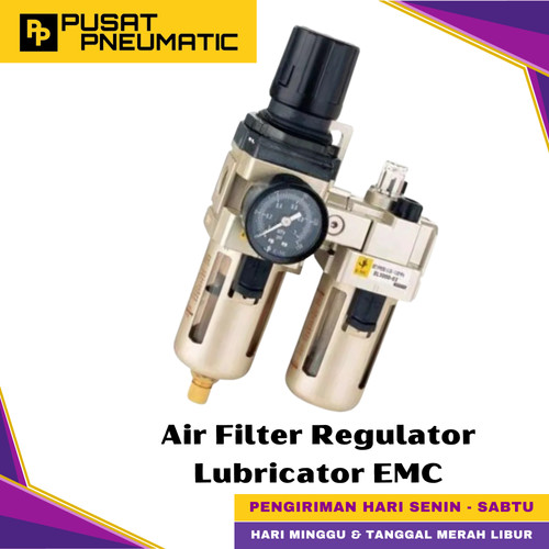 [EZM.9500679] EC-3010-03 Pneumatic Air Filter Pressure Regulator Lubricator EMC Pengatur Tekanan Dan Filter Angin Lubricator 2 Baris Drat 3/8 inch EC 3010 03