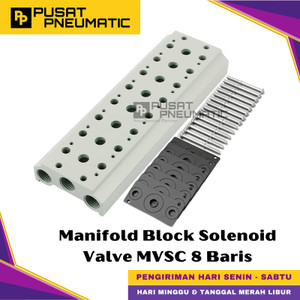 [EZM.9500738] 220M-5M8-G / 220M-5B8-G Pneumatic Base Plate Manifold Block Set 8 Baris Body 200 For Solenoid Valve Mindman 5/2 Type MVSC-220