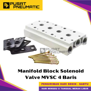 [EZM.9500741] 220M-5M4-G / 220M-5B4-G Pneumatic Base Plate Manifold Block Set 4 Baris Body 200 For Solenoid Valve Mindman 5/2 Type MVSC-220