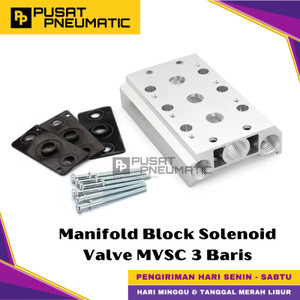 [EZM.9500744] 220M-5M3-G / 220M-5B3-G Pneumatic Base Plate Manifold Block Set 3 Baris Body 200 For Solenoid Valve Mindman 5/2 Type MVSC-220