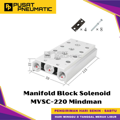[EZM.9500753] 220M-5M4-G / 220M-5B4-G Pneumatic Base Plate Manifold Block Set 4 Baris For Solenoid Valve Mindman 5/2 Type MVSC-220