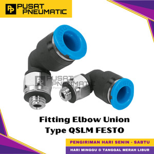 [EZM.9500779] QSLM-M5-6 One Touch Fitting Elbow Male Slip Lock Socket Push In Connector Nipple Nepel Selang 6mm Drat M5 FESTO