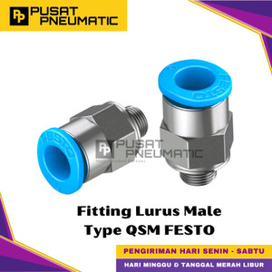 [EZM.9500786] QSM-M5-4 One Touch Fitting Lurus Male Slip Lock Socket Push In Connector Nipple Nepel Selang 4mm Drat M5 FESTO