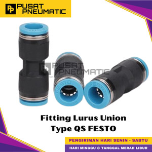 [EZM.9500798] QS-12 One Touch Fitting Union Lurus Slip Lock Socket Push In Connector Nipple Nepel Selang 12mm x 12mm FESTO