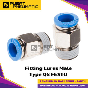 [EZM.9500799] QS-1/2-8 One Touch Fitting Lurus Male Slip Lock Socket Push In Connector Nipple Nepel Selang 8mm Drat 1/2 Inch FESTO