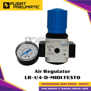 [EZM.9500945] LR-1/4-D-MIDI Pneumatic Air Pressure Regulator Festo Pengatur Tekanan Angin Drat 1/4 Inch 16 Bar