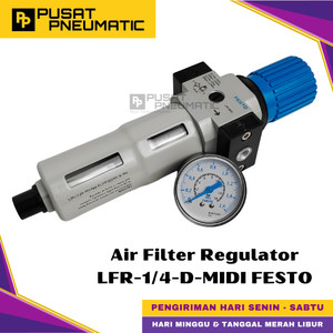 [EZM.9500954] LFR-1/4-D-MIDI Pneumatic Air Filter Pressure Regulator Festo Pengatur Tekanan Dan Filter Angin Drat 1/4 Inch 16 Bar